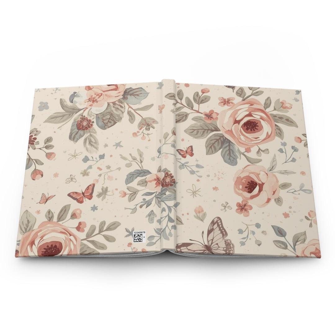 Matte Hardcover Journal – Elegant Pastel Floral Roses & Butterflies, Customizable