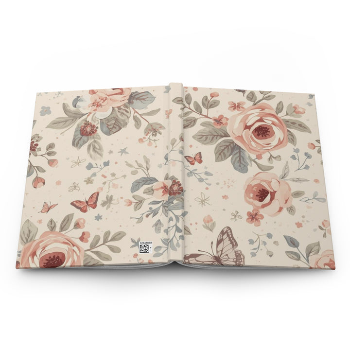 Matte Hardcover Journal – Elegant Pastel Floral Roses & Butterflies, Customizable