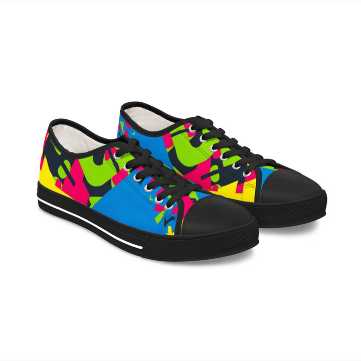 Women's Low Top Sneakers – Neon Geometric Abstract, Custom, Memory Foam Comfort