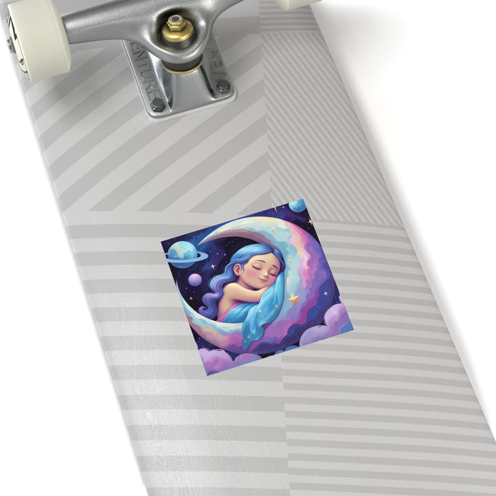 Dreamy Celestial Girl Moon Square Sticker – Custom Weatherproof Vinyl