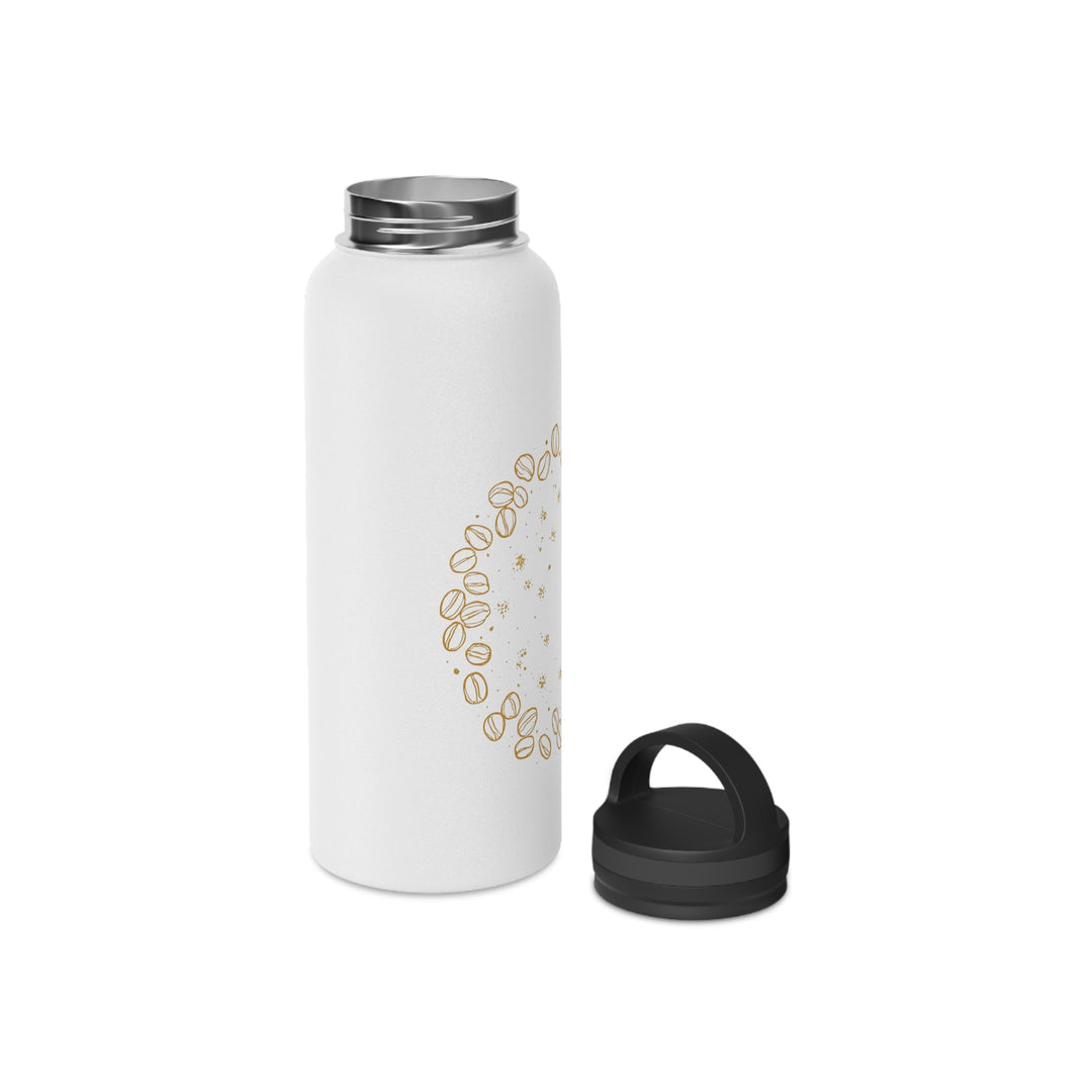 Trendy Coffee-Inspired Stainless Steel Water Bottle w/ Handle Lid – Leakproof, Double-Wall, Artistic Design