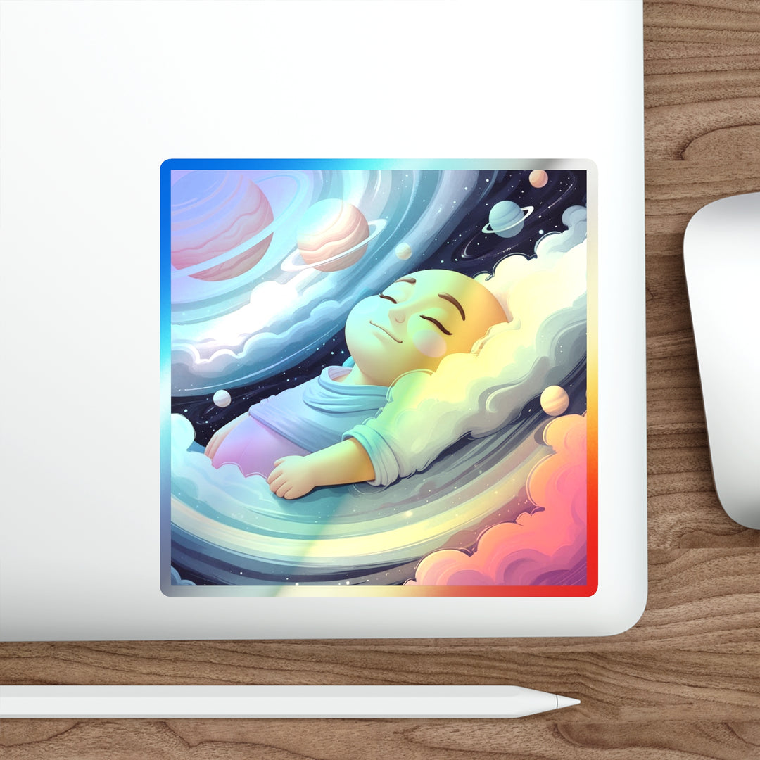 Dreamy Cosmic Holographic Die-Cut Sticker – Pastel Galaxy Baby Design