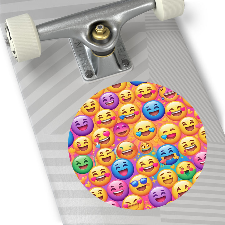Custom Round Vinyl Stickers – Vibrant Emoji Smiley Faces, Waterproof Fun