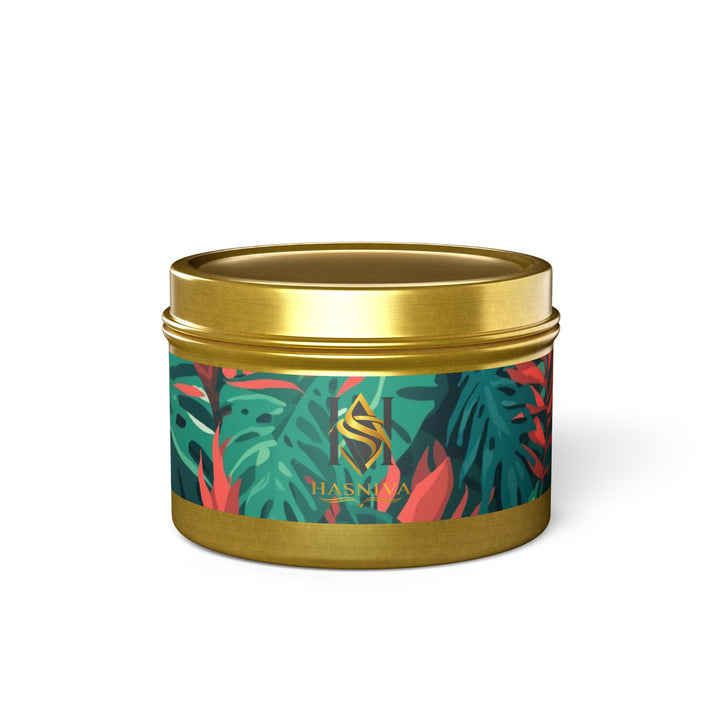 Handcrafted Tin Candles – Tropical Leaf Design, Custom Scents, Gift-Ready