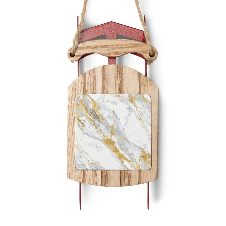 Personalized Marble & Gold Sled Ornaments – Chic, Custom Holiday Decor