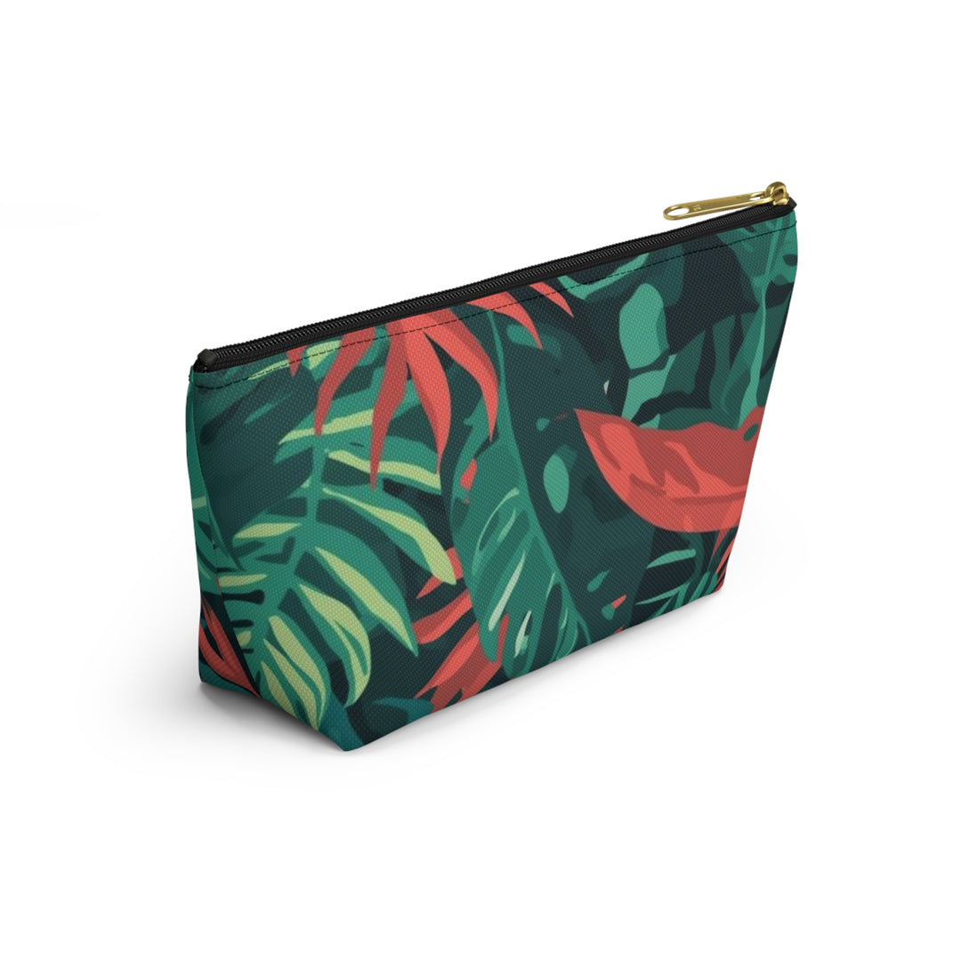 Chic T-Bottom Accessory Pouch – Tropical Leaf Pattern, Travel & Makeup Bag
