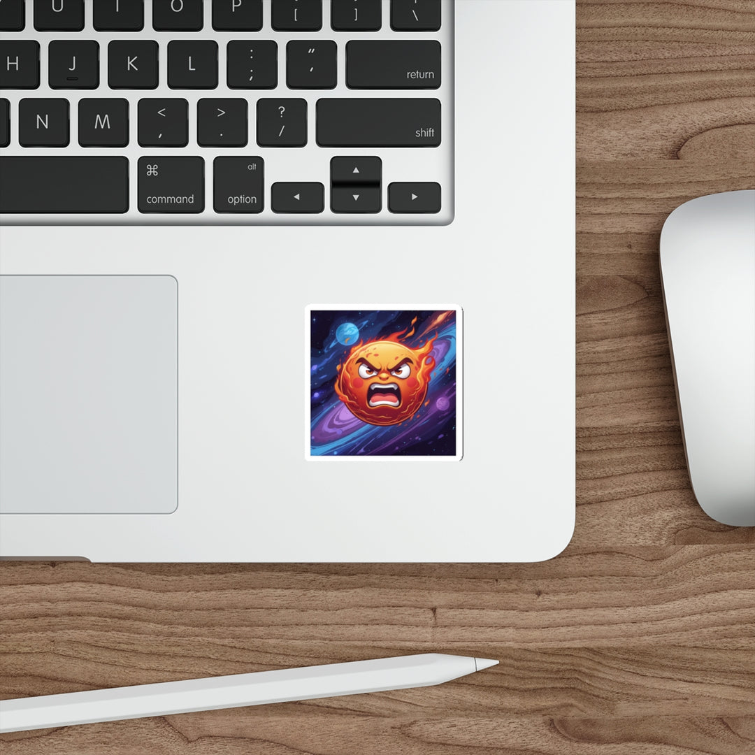 Custom Die-Cut Sticker—Fiery Sun Space Cartoon, Bold Premium Vinyl