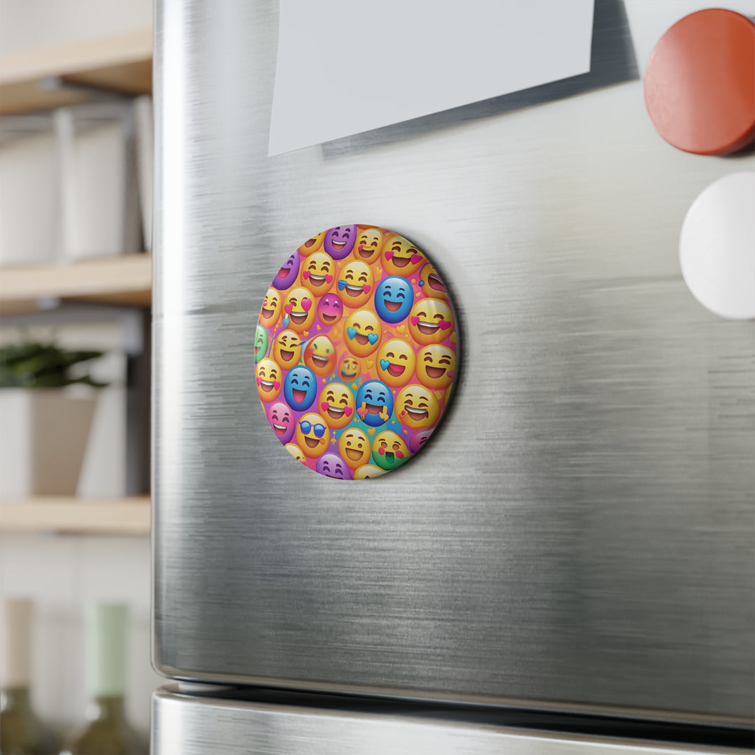 Custom Emoji Joy Round Button Magnet – 1/10 Pack, Happy Vibes Decor