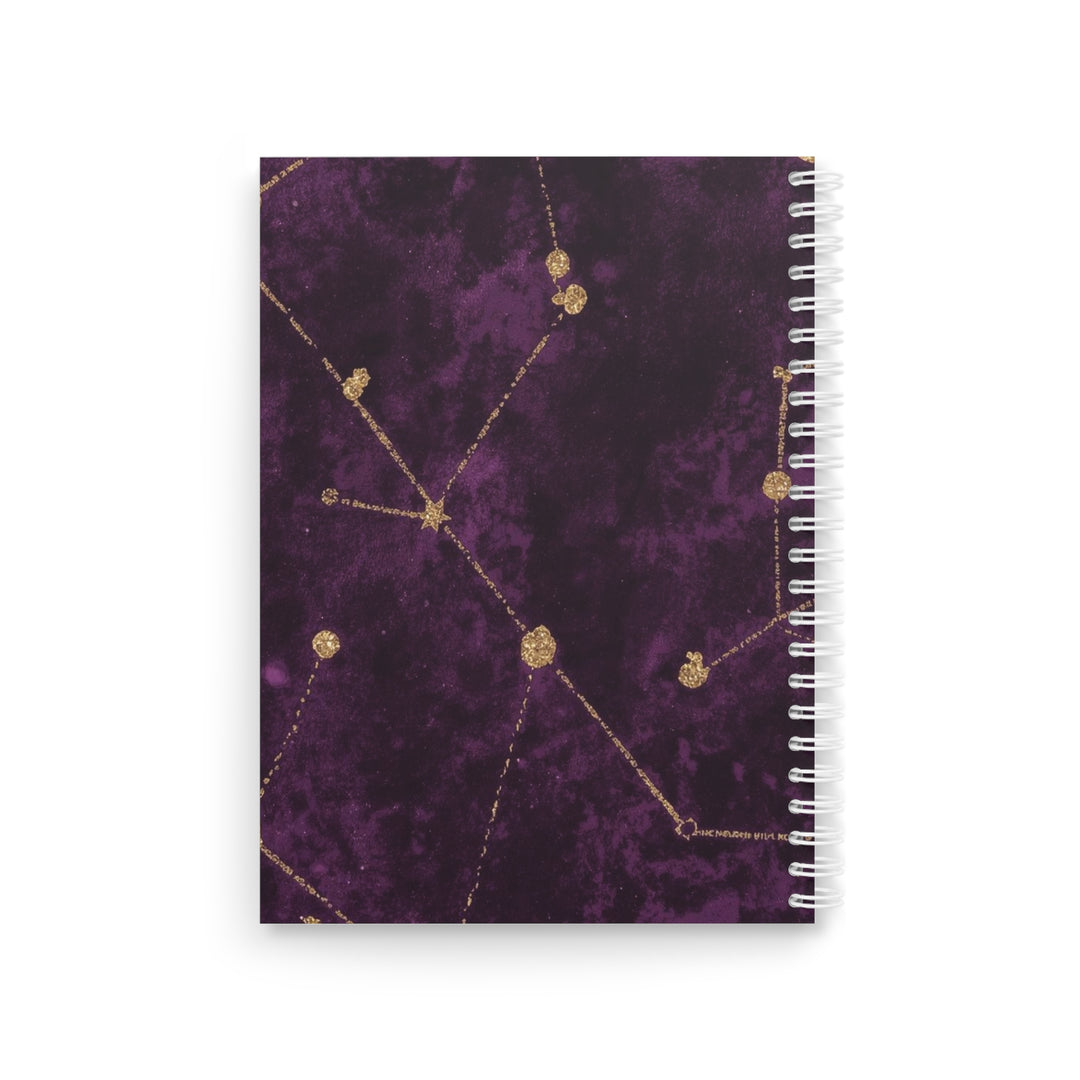 Celestial Gold Constellation Custom Spiral Notebook – Purple Velvet Chic