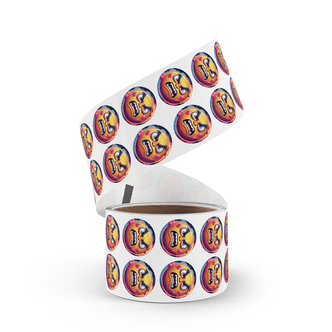 Round Sticker Label Roll – Angry Sun Space Theme, Durable, Fun & Glossy