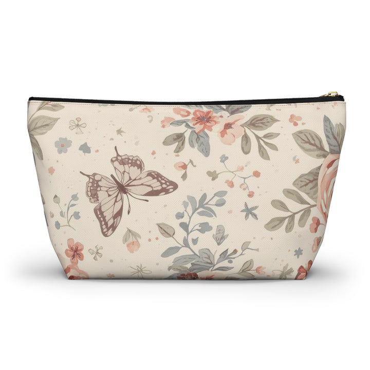 Chic T-Bottom Accessory Pouch – Pastel Floral Roses & Butterflies, Stylish Organizer