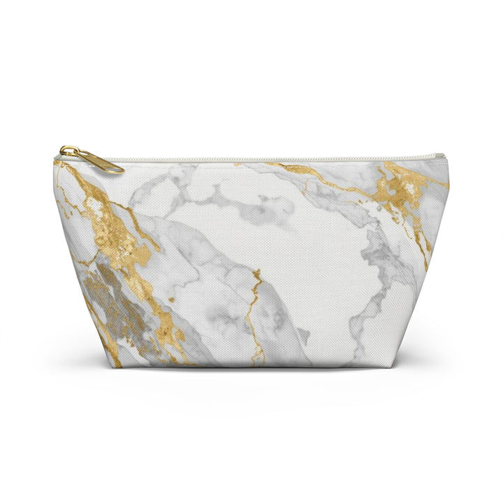 Chic Marble Gold T-Bottom Accessory Pouch – Stylish Organizer for Travel & Makeup