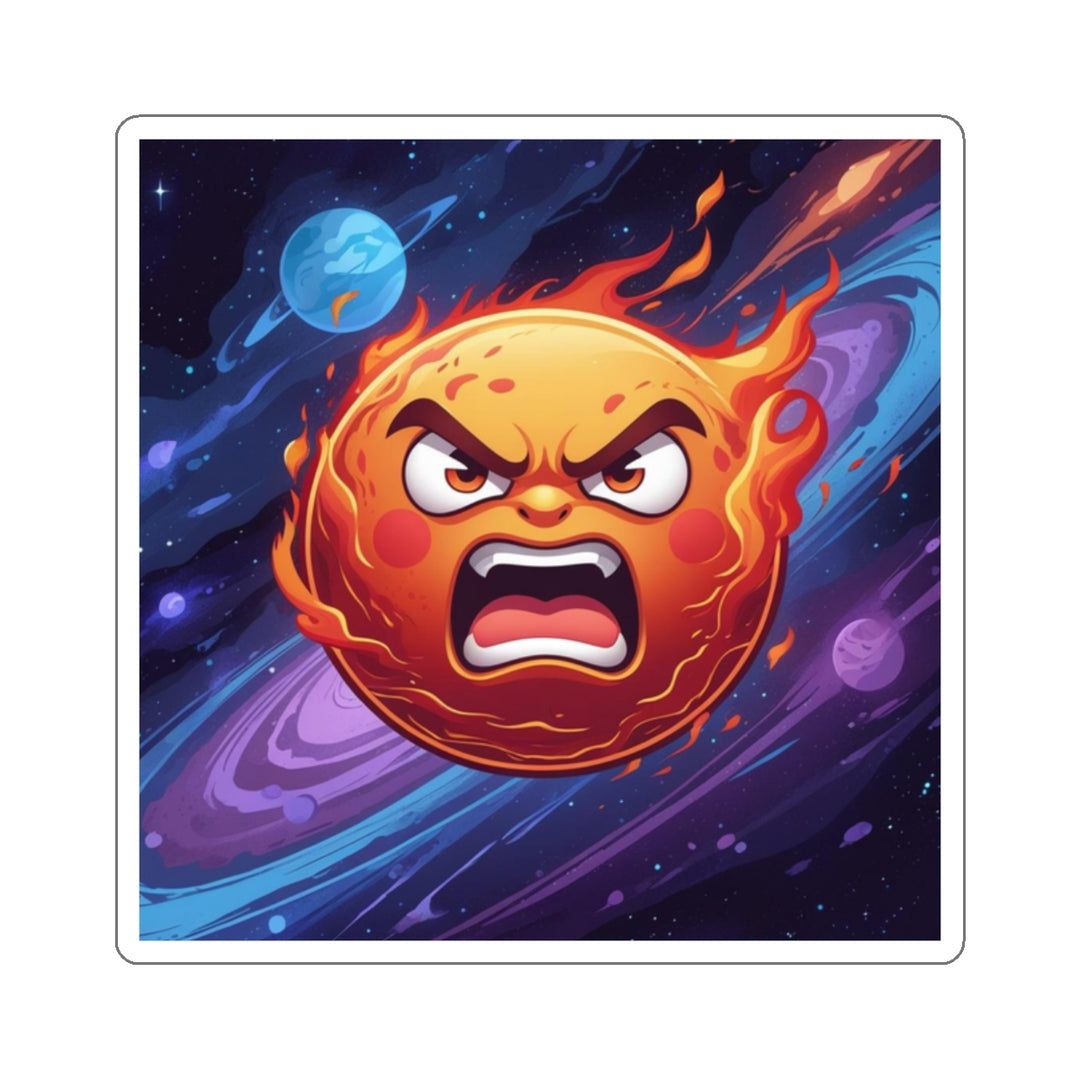 Custom Die-Cut Sticker—Fiery Sun Space Cartoon, Bold Premium Vinyl