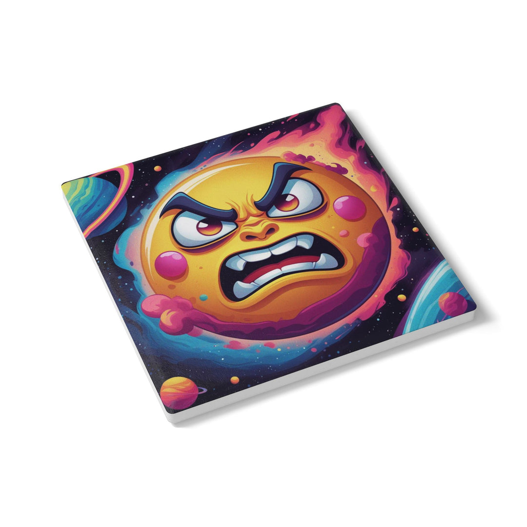 Angry Sun Space-Themed Ceramic Coaster – Fun Cartoon Design, Scratch-Free