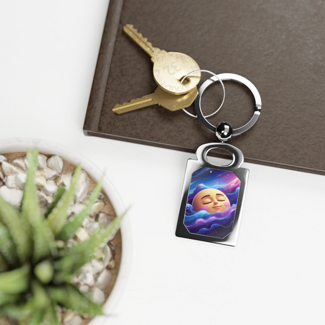 Custom Galaxy Rectangle Photo Keyring – Cute Cosmic Moon Bag Charm Gift