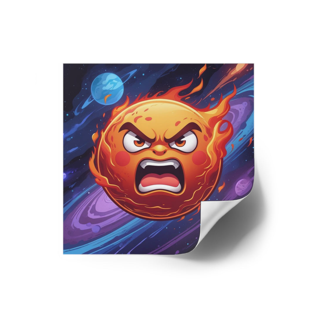 Fiery Cosmic Angry Sun Laminate Square Sticker – Bold, Durable, Vibrant!