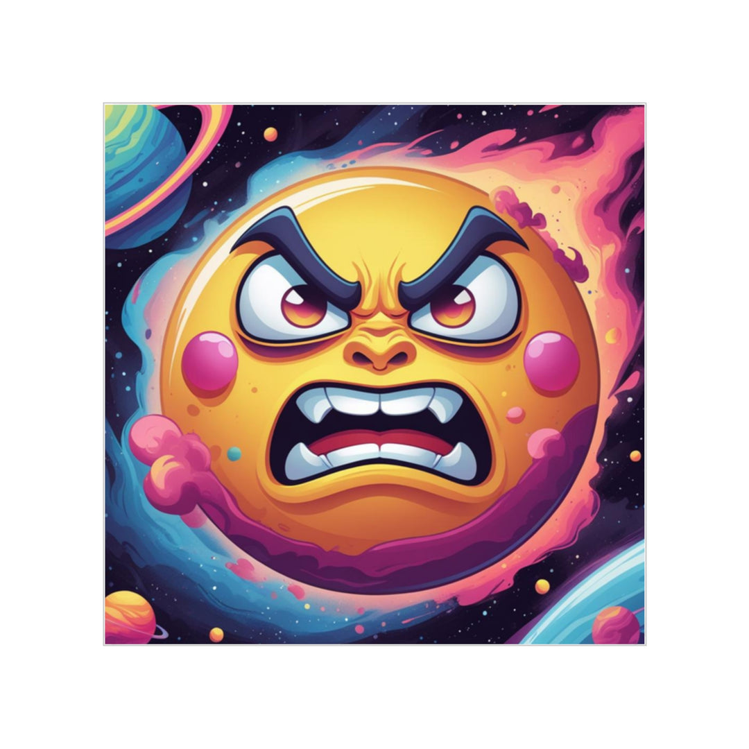 Angry Sun Space Sticker – Transparent Outdoor Square, Weatherproof, Fun