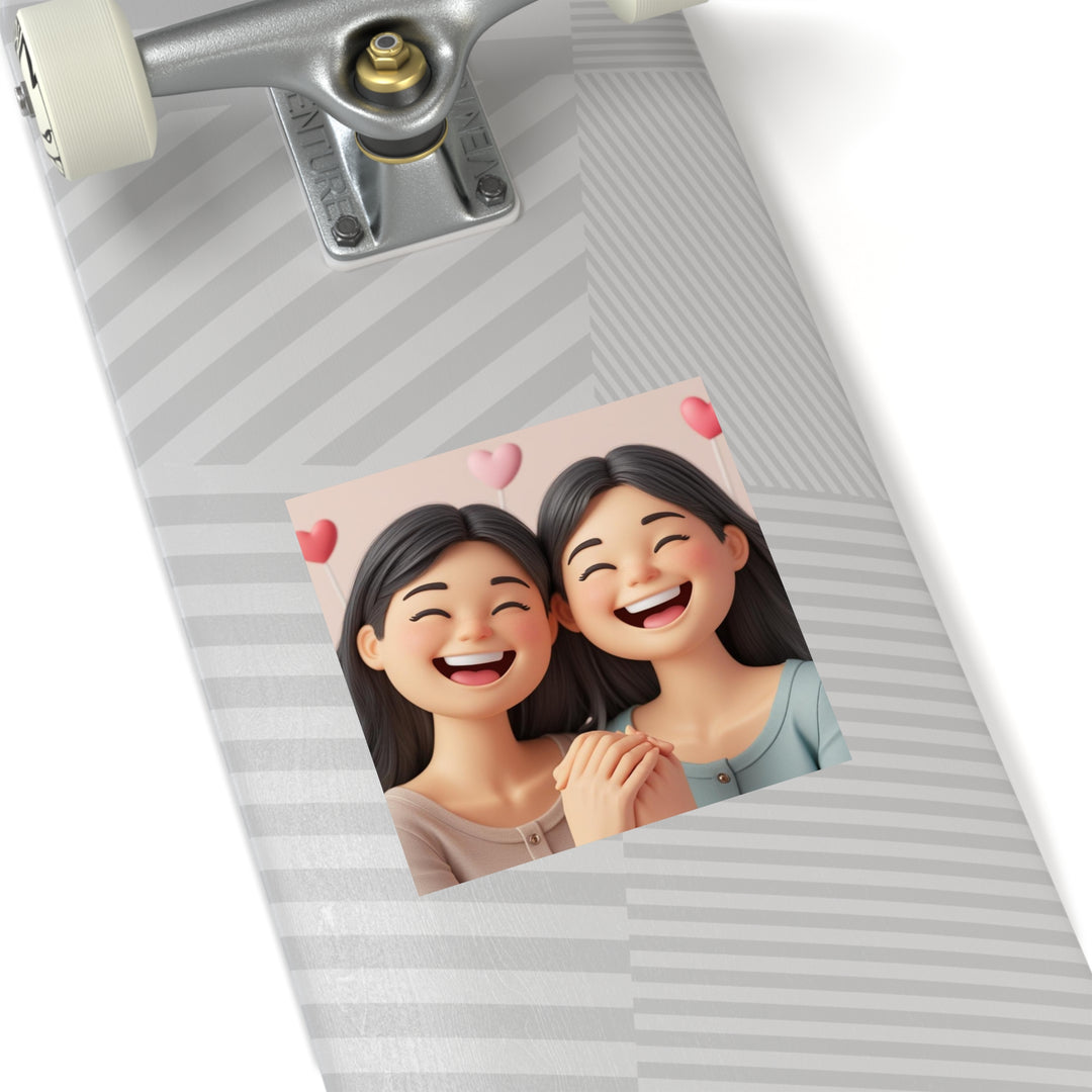 Cartoon Besties Square Sticker – Weatherproof, Removable, Customizable