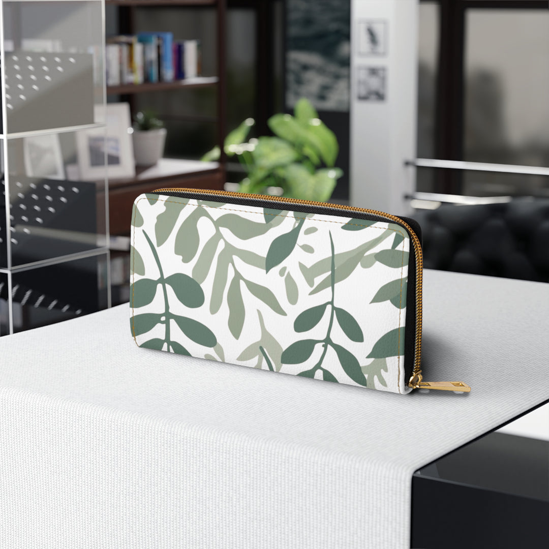 Personalized Zipper Wallet – Modern Botanical Faux Leather, Secure & Stylish