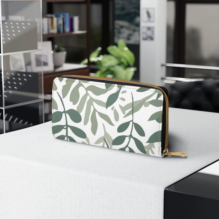 Personalized Zipper Wallet – Modern Botanical Faux Leather, Secure & Stylish