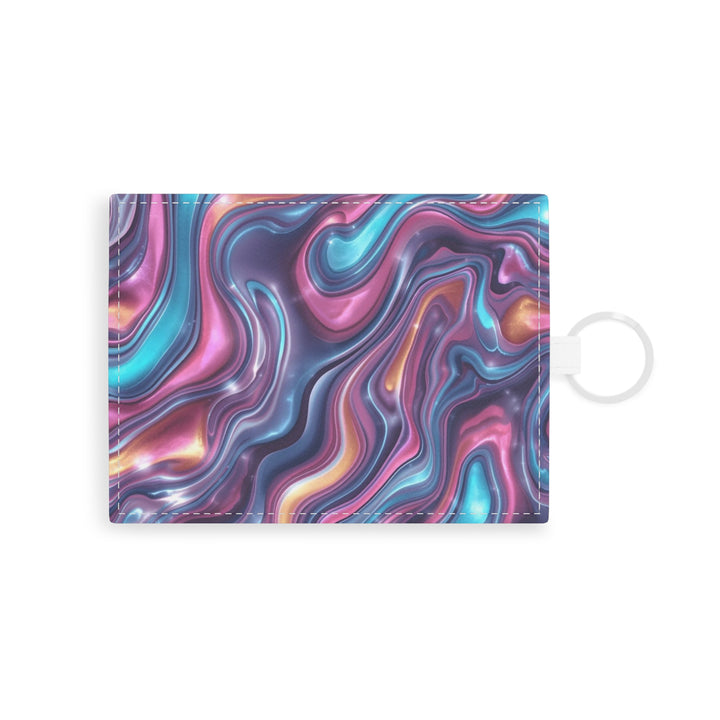 Personalized Saffiano Leather Card Holder – Iridescent Marble Swirl Design