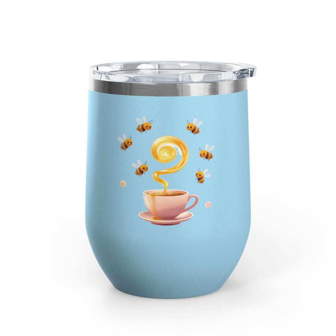 Bee Happy 12oz Stainless Steel Wine Tumbler – Cute Honeybee Pastel Design