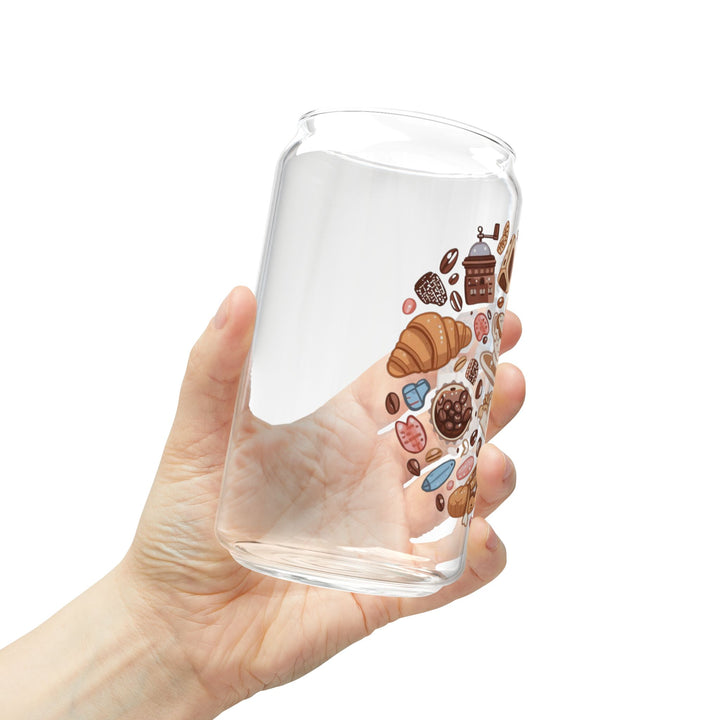 Whimsical Café Sipper Glass 16oz – Coffee & Dessert Cartoon Tumbler