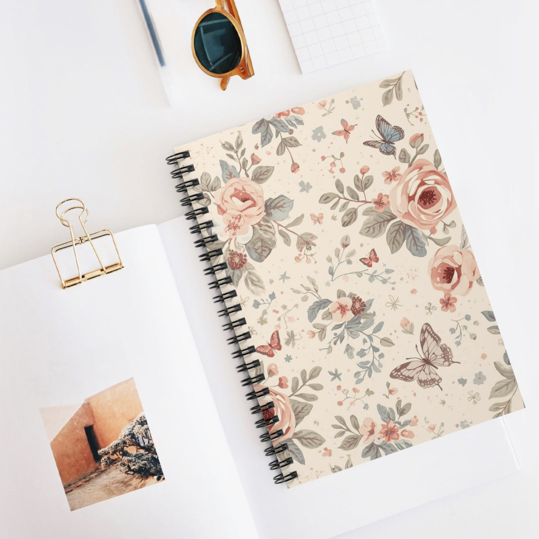 Floral Spiral Notebook - Premium Ruled Journal, Vintage Pastel Roses, 6x8