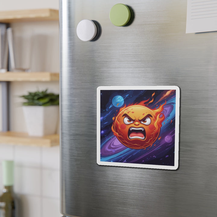 Custom Die-Cut Magnet – Fiery Angry Sun | Cosmic Cartoon Fridge Decor