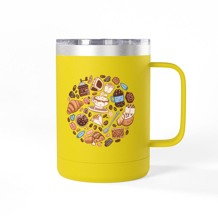 Warm 15oz Coffee Mug Tumbler – Whimsical Café Cartoon, Insulated & Stylish