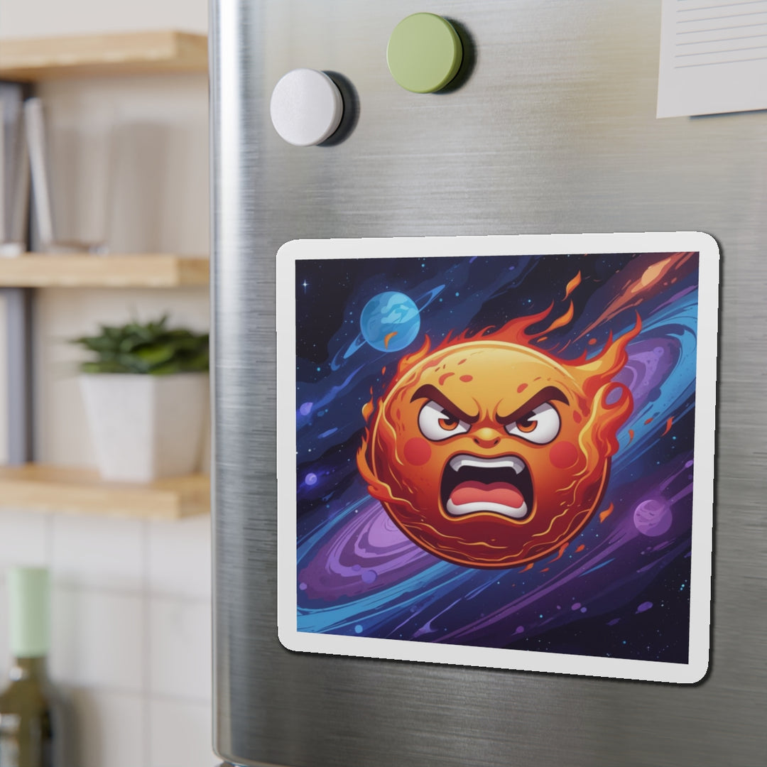Custom Die-Cut Magnet – Fiery Angry Sun | Cosmic Cartoon Fridge Decor