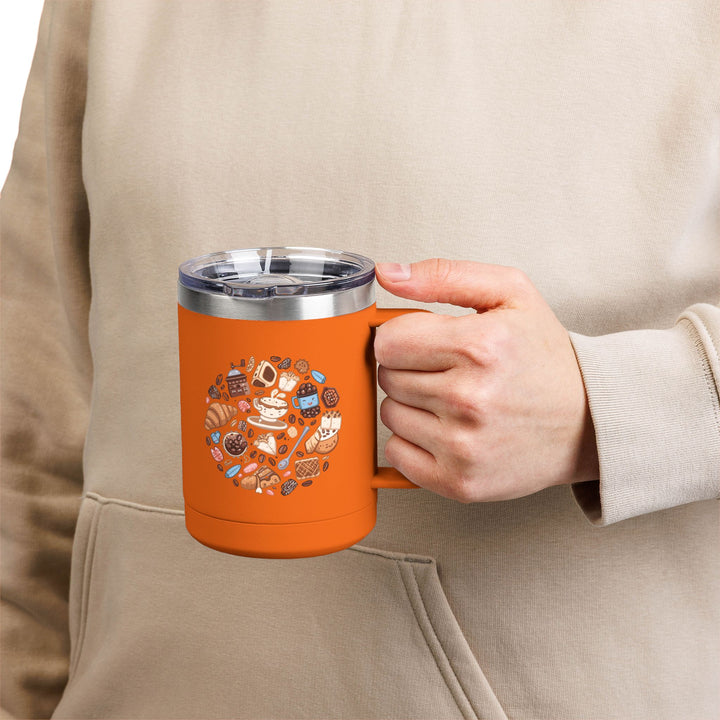 Warm 15oz Coffee Mug Tumbler – Whimsical Café Cartoon, Insulated & Stylish