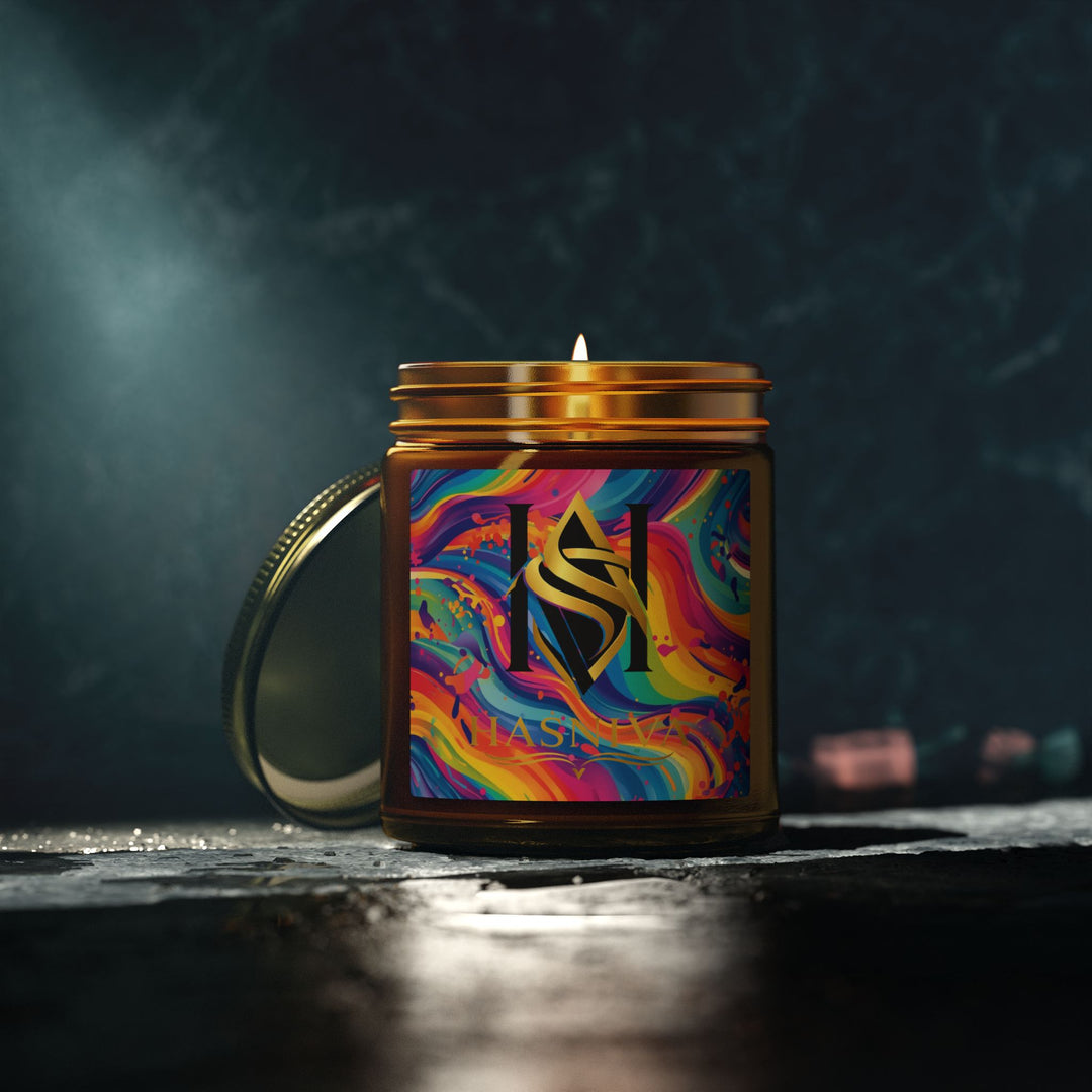 Vibrant Rainbow Abstract Scented Candle | Hand-Poured Coconut Apricot Wax