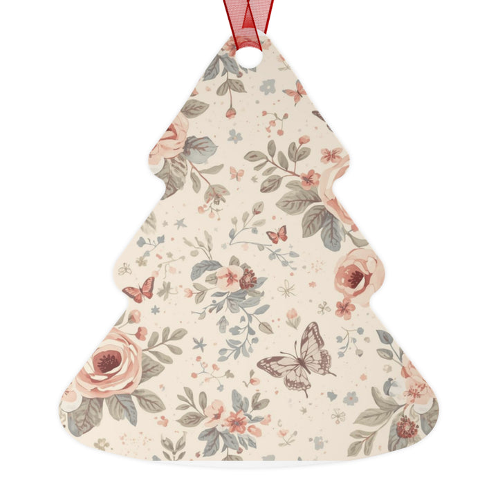 Elegant Metal Ornament – Vintage Floral Rose & Butterfly, Customizable Gift