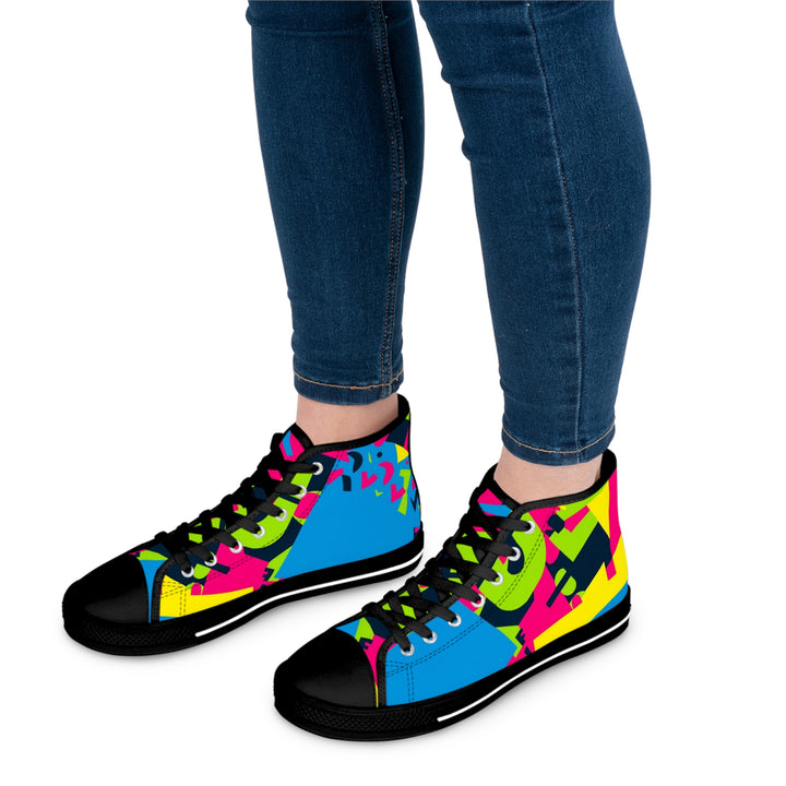 Women's High Top Sneakers – Neon Geometric Street Style | Comfy Bold Fashion