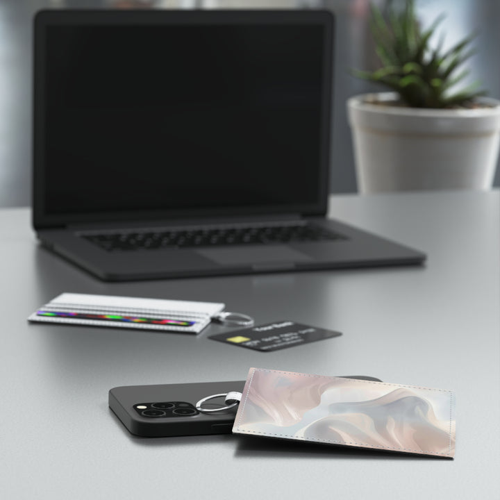 Personalized Saffiano Leather Card Holder – Pastel Abstract Minimalist Chic