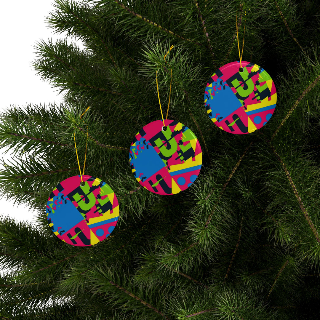Custom Neon Geometric Ceramic Ornaments – Double-Sided, Modern & Gift-Ready