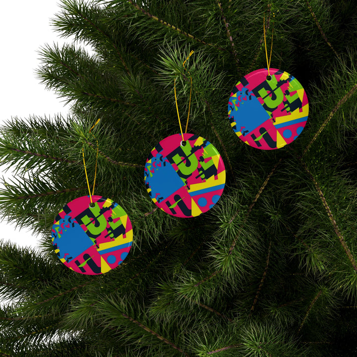 Custom Neon Geometric Ceramic Ornaments – Double-Sided, Modern & Gift-Ready
