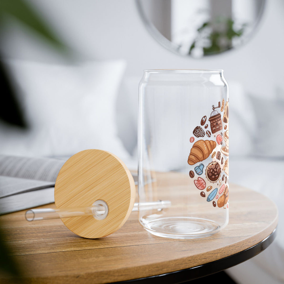 Whimsical Café Sipper Glass 16oz – Coffee & Dessert Cartoon Tumbler