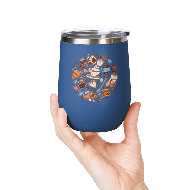 Whimsical Café 12oz Stainless Steel Wine Tumbler – Cartoon Coffee & Sweets