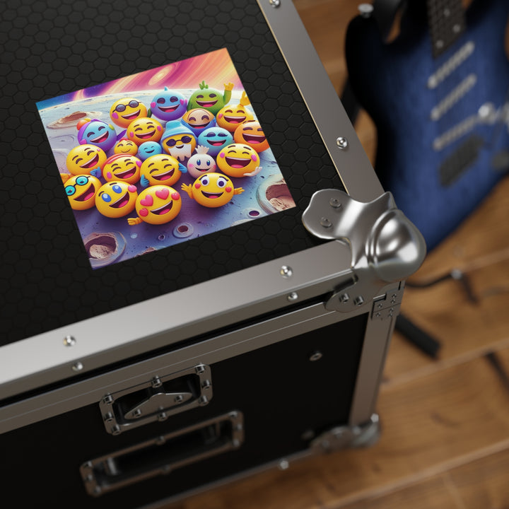 Vibrant Laminate Square Sticker – Fun Space Emoji Cartoon, Water-Resistant