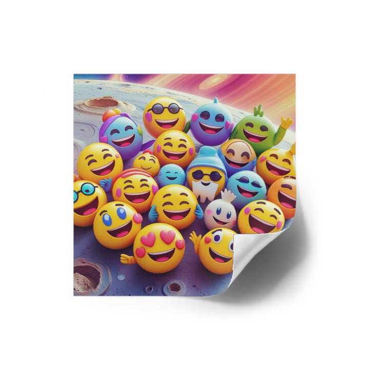 Vibrant Laminate Square Sticker – Fun Space Emoji Cartoon, Water-Resistant
