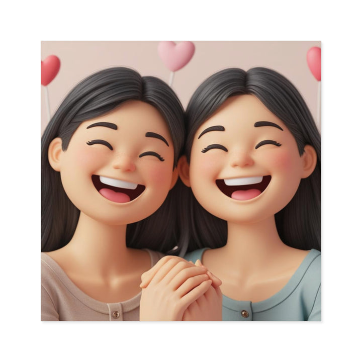 Charming 3D Cartoon Girls Laminate Square Sticker – Cute & Durable!