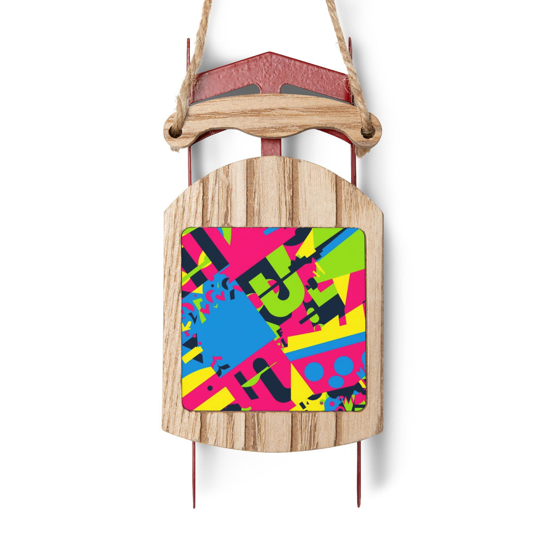 Personalized Sled Ornaments – Bold Neon Geometric Holiday Decor Gift
