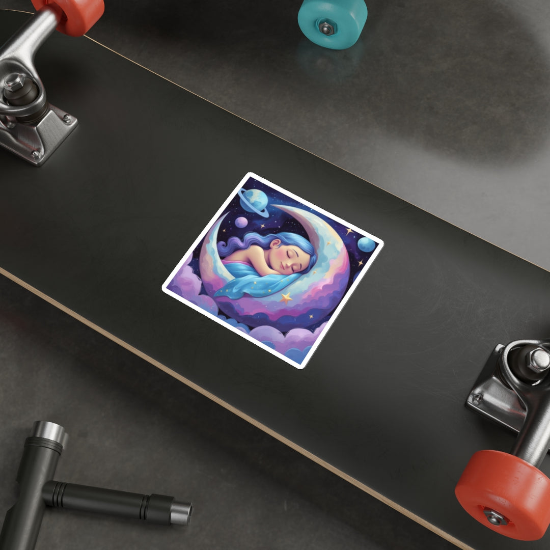 Dreamy Moon Girl Custom Die-Cut Sticker – Celestial Night Art Vinyl