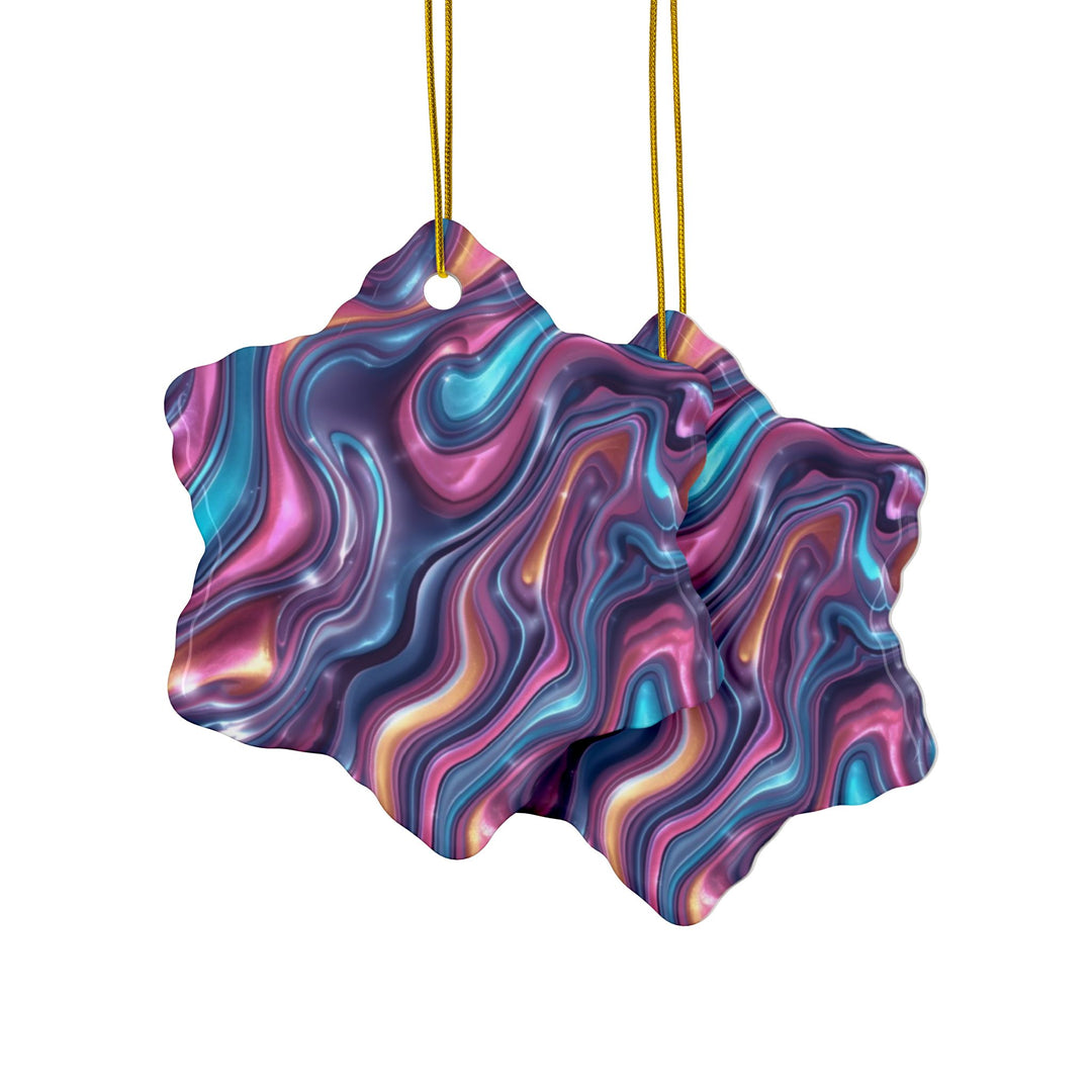 Custom Double-Sided Ceramic Ornaments – Iridescent Swirl Modern Decor