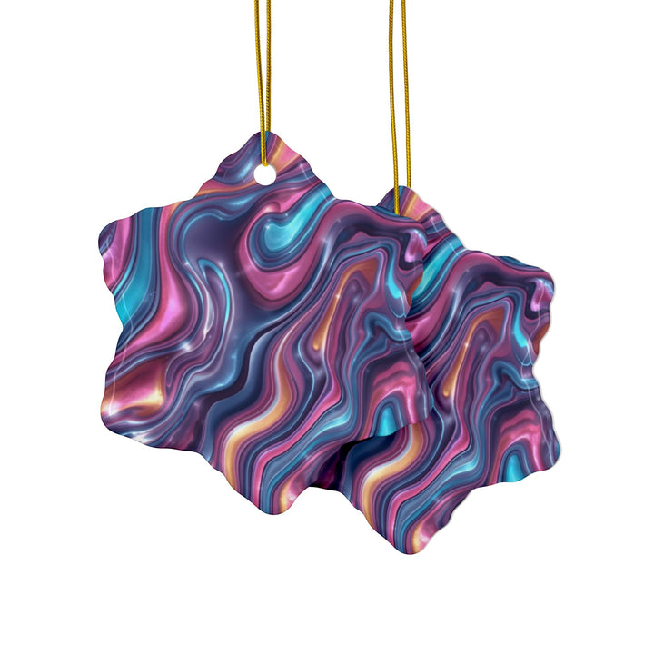 Custom Double-Sided Ceramic Ornaments – Iridescent Swirl Modern Decor