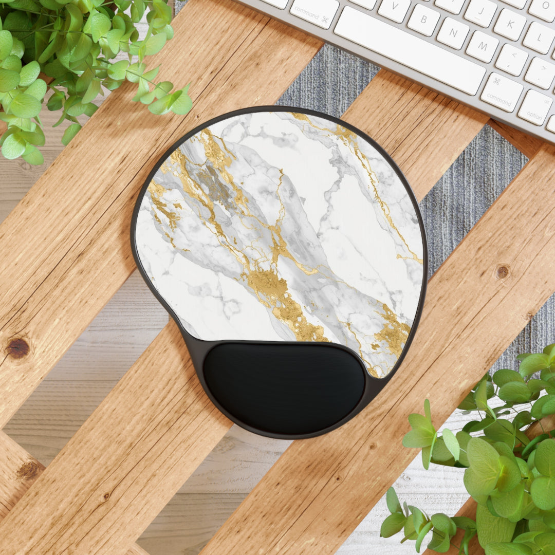 Ergonomic Marble Mouse Pad with Memory Foam Wrist Rest – Gold Luxe Comfort