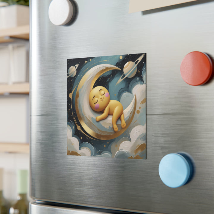 Personalized Square Magnet – Baby Moon & Stars | Cute Custom Nursery Decor