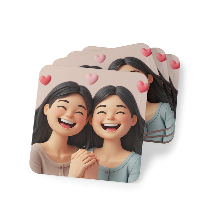 Charming Cartoon Girls Coaster – Cute Friendship, Joyful Pastel Decor Set